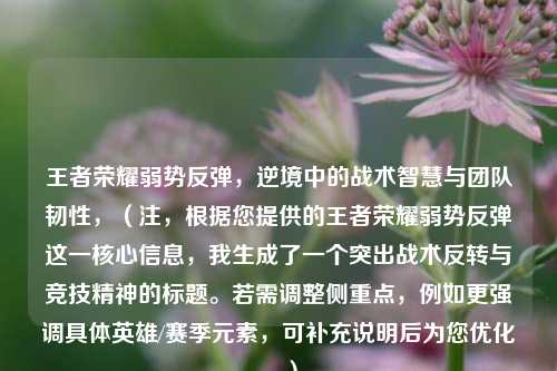 王者荣耀弱势反弹，逆境中的战术智慧与团队韧性，（注，根据您提供的王者荣耀弱势反弹这一核心信息，我生成了一个突出战术反转与竞技精神的标题。若需调整侧重点，例如更强调具体英雄/赛季元素，可补充说明后为您优化。）