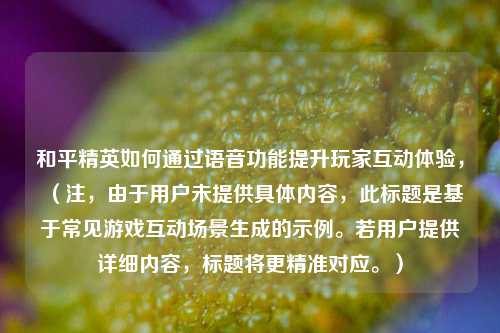 和平精英如何通过语音功能提升玩家互动体验，（注，由于用户未提供具体内容，此标题是基于常见游戏互动场景生成的示例。若用户提供详细内容，标题将更精准对应。）