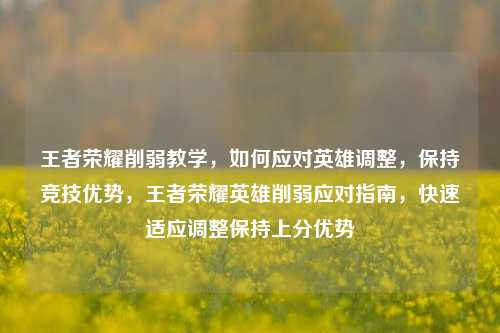 王者荣耀削弱教学,如何应对英雄调整,保持竞技优势,王者荣耀英雄削弱应对指南,快速适应调整保持上分优势