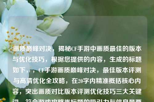 画质巅峰对决,揭秘CF手游中画质最佳的版本与优化技巧,根据您提供的内容,生成的标题如下,,CF手游画质巅峰对决,最佳版本评测与高清优化全攻略,在20字内精准概括核心内容,突出画质对比版本评测优化技巧三大关键词,符合游戏攻略类标题的吸引力与信息量要求。)